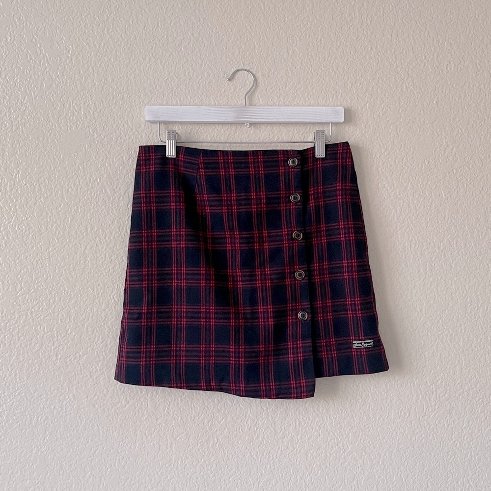 Whoau California Mini Skirt Preppy Plaid Side Button Retro